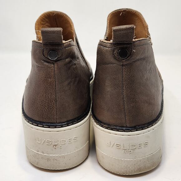 J Slides NYC Womens Mika Brown Leather Platform Slip On Sneakers Size 9 M Ankle - Picture 7 of 9